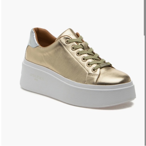 NWT J/SLIDES HALLY Gold Metallic & White Leather - Picture 2 of 16